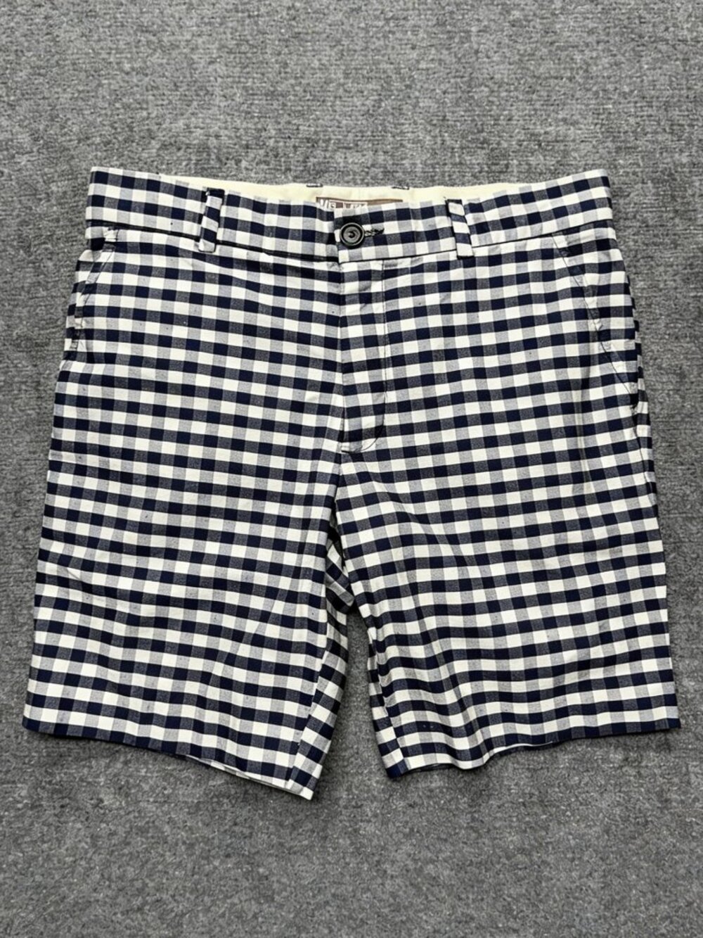 Mr Turk Shorts Mens 34 Blue Gingham Flat Front Chino USA Made by Trina Turk